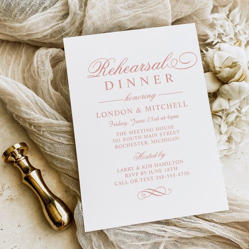 Classic Elegant Rose Gold Wedding Rehearsal Dinner Invitation