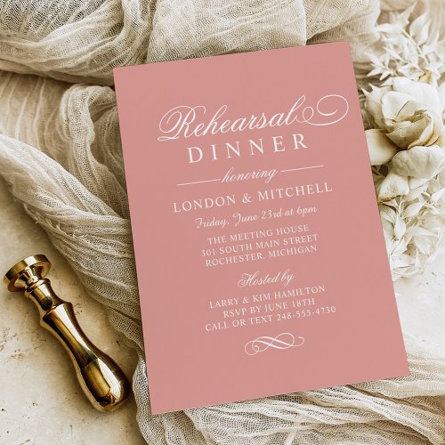 Classic Elegant Rose Gold Wedding Rehearsal Dinner Invitation