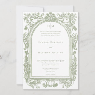 Classic Elegant Sage Arch Floral Frame Wedding Invitation