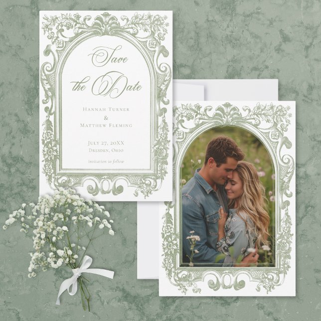 Classic Elegant Sage Arch Frame Photo Wedding Save The Date (Classic Elegant Sage Arch Frame Photo Wedding Save The Date)