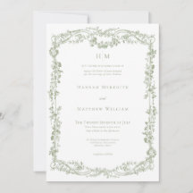 Classic Elegant Sage Delicate Floral Frame Wedding
