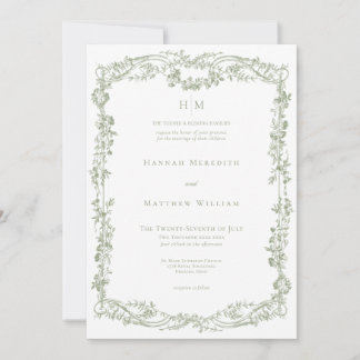 Classic Elegant Sage Delicate Floral Frame Wedding Invitation