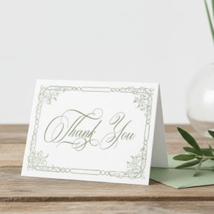 Classic Elegant Sage Floral Frame Photo Wedding Letterpress Thank You Card