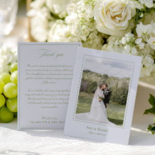 Classic Elegant Sage Green & Blue Wedding Photo Thank You Card