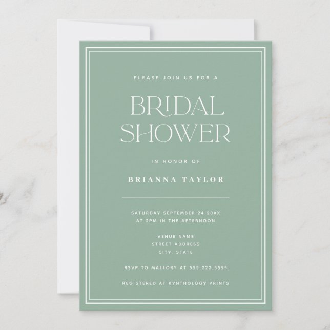 Classic Elegant Sage Green Bridal Shower Invitation (Front)