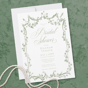 Classic Elegant Sage Green Delicate Floral Shower Invitation