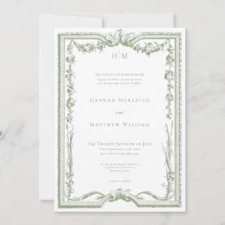 Classic Elegant Sage Green Floral Frame Wedding Invitation