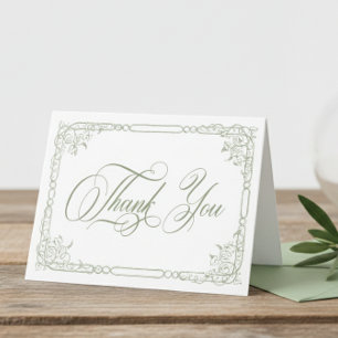 Classic Elegant Sage Green Floral Frame Wedding Letterpress Thank You Card