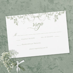 Classic Elegant Sage Green Floral Frame Wedding RSVP Card