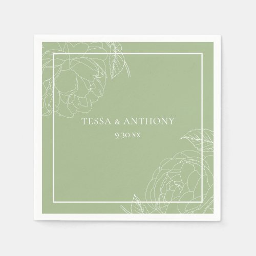 Classic Elegant Sage Green Floral Wedding Napkins