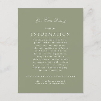 Classic Elegant Sage Green Formal Wedding Enclosure Card
