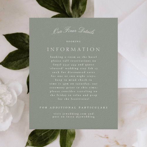 Classic Elegant Sage Green Formal Wedding Enclosure Card