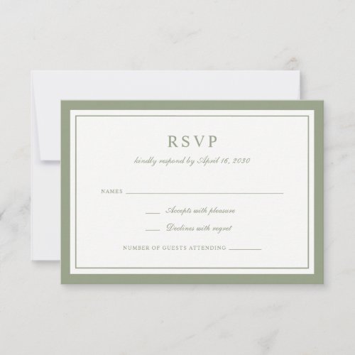 Classic Elegant Sage Green Frame Wedding RSVP Invitation