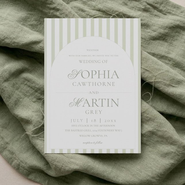 Classic Elegant⎮Sage Green Striped Wedding Invitation (Creator Uploaded)