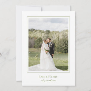 Classic Elegant Sage Green Wedding Photo Thank You Card