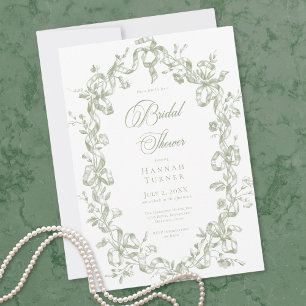 Classic Elegant Sage Oval Ribbon Bridal Shower Invitation
