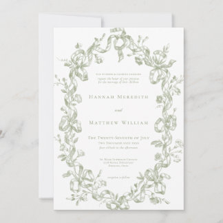 Classic Elegant Sage Oval Ribbon Frame Wedding Invitation
