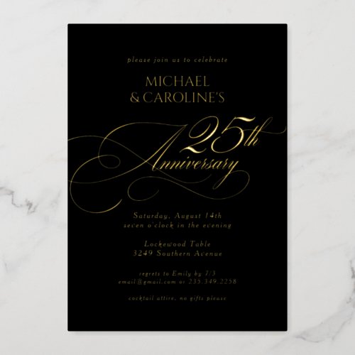 Classic Elegant Script 25th Wedding Anniversary Foil Invitation