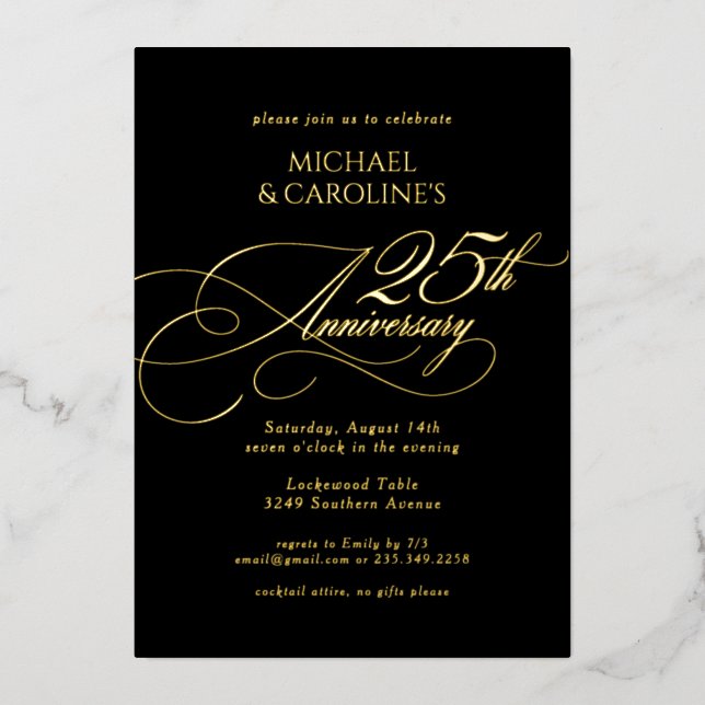 Classic Elegant Script 25th Wedding Anniversary Foil Invitation (Front)