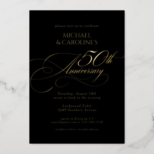 Classic Elegant Script 50th Wedding Anniversary Foil Invitation