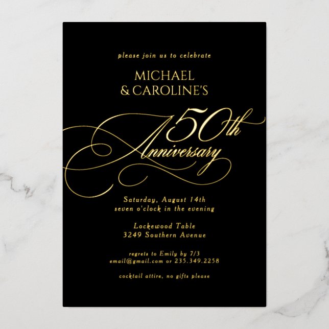 Classic Elegant Script 50th Wedding Anniversary Foil Invitation (Front)