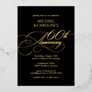 Classic Elegant Script 60th Wedding Anniversary Foil Invitation