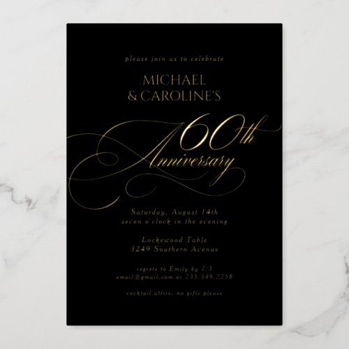 Classic Elegant Script 60th Wedding Anniversary Foil Invitation