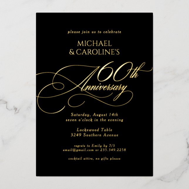 Classic Elegant Script 60th Wedding Anniversary Foil Invitation (Front)