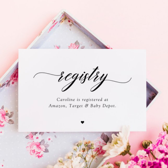 Classic Elegant Script Baby Bridal Shower Registry Note Card (Creator Uploaded)