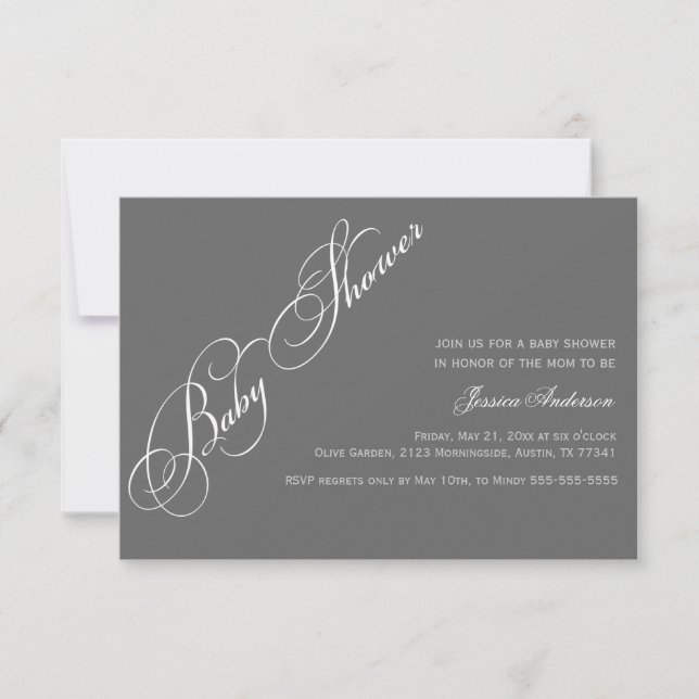 Classic Elegant Script Baby Shower Gray Invitation (Front)