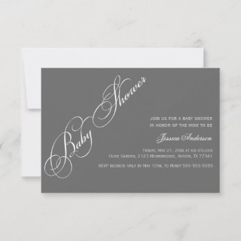 Classic Elegant Script Baby Shower Gray Invitation by RossiCards at Zazzle