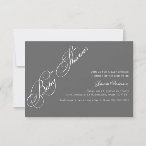 Classic Elegant Script Baby Shower Gray Invitation