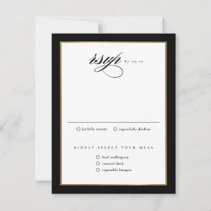 Classic Elegant Script Black and Gold Wedding RSVP Card