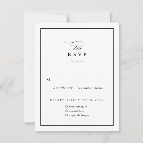 Classic Elegant Script Black and White Wedding RSVP Card
