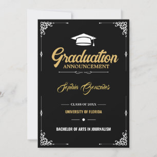 Classic Elegant Script Black Graduation Announcement