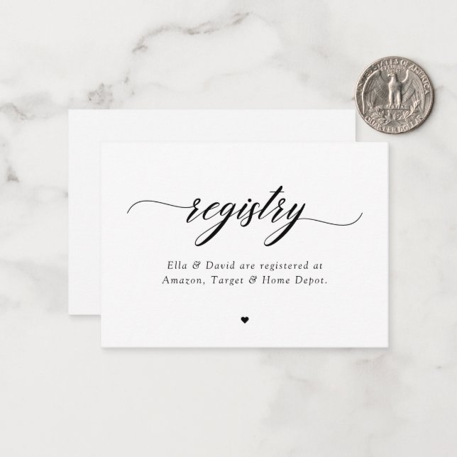 Classic Elegant Script Bridal Baby Shower Registry Note Card (Front/Back In Situ)