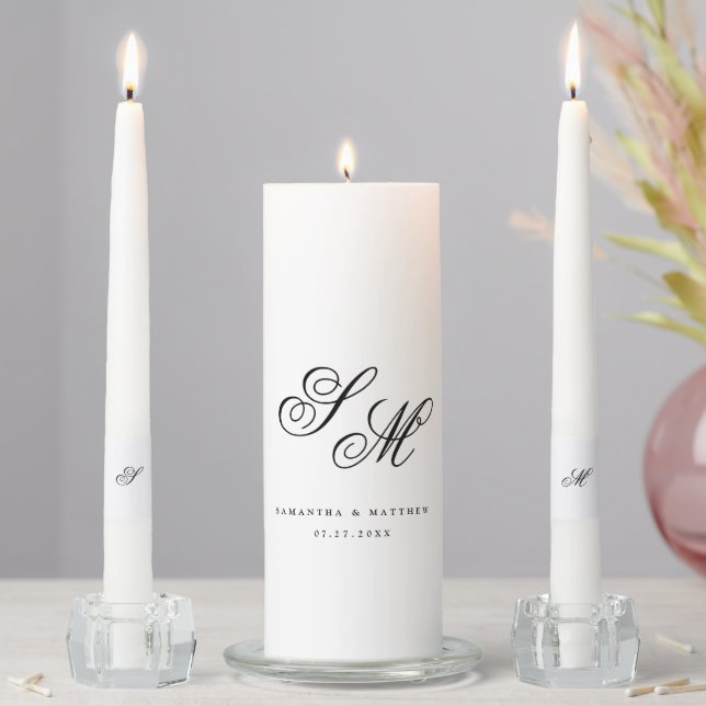 Classic Elegant Script Couple Initials Wedding Unity Candle Set (In Situ)
