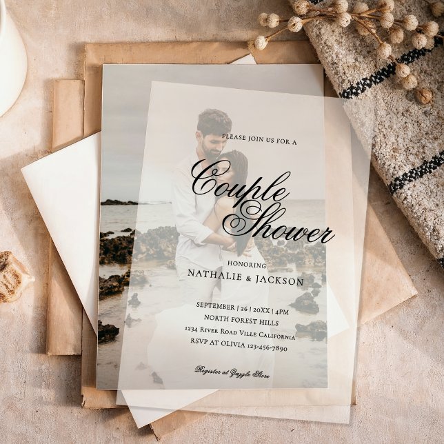 Classic Elegant Script Couple Shower Vellum Invitations (Creator Uploaded)