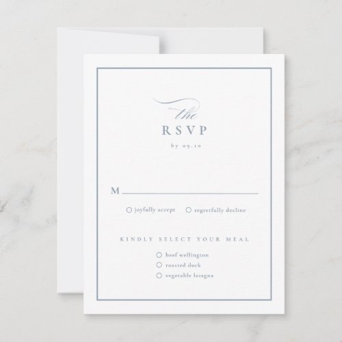 Classic Elegant Script Dusty Blue Wedding RSVP Card