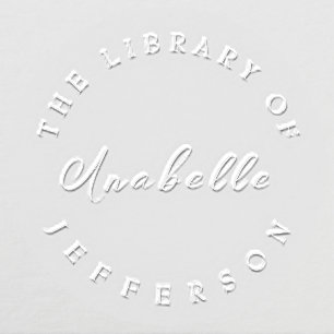 Classic Elegant Script From The Library Round Book Embosser