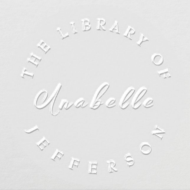 Classic Elegant Script From The Library Round Book Embosser (Design)