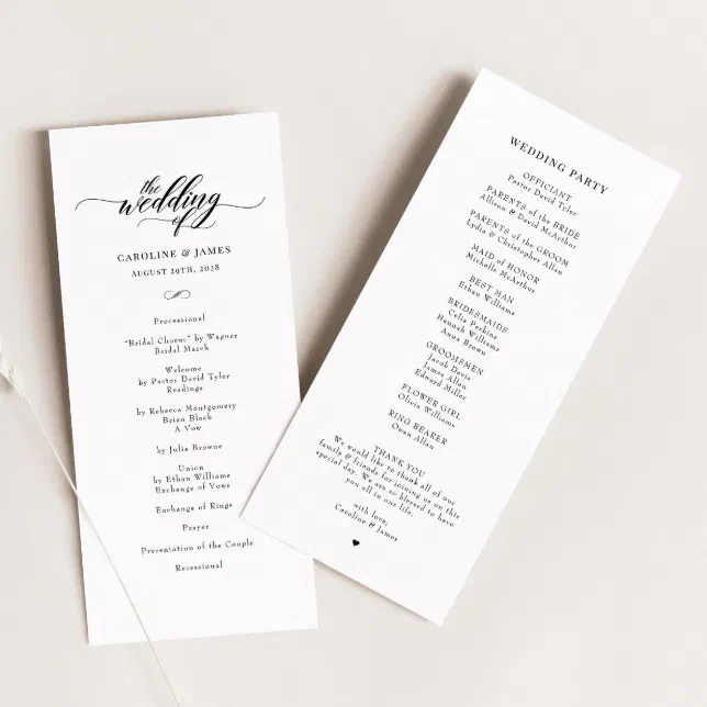 Classic Elegant Script Front Back Wedding Program | Zazzle