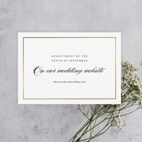 Classic Elegant Script Gold Wedding Website RSVP Card