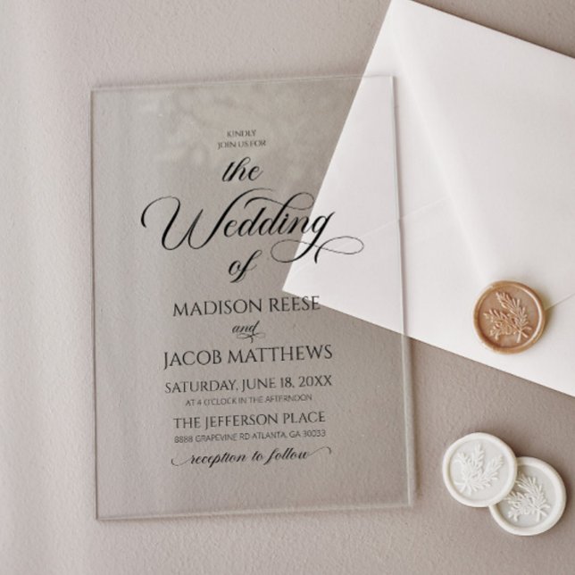 Classic Elegant Script Minimalist Wedding Acrylic Invitations (Creator Uploaded)
