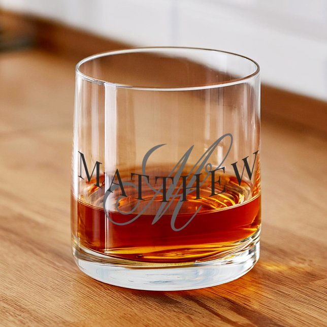 Classic Elegant Script Monogram Initial Name Whiskey Glass (Creator Uploaded)