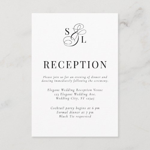 Classic Elegant Script Monogram Wedding Reception Enclosure Card