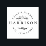 Classic Elegant Script Mr & Mrs Wedding Date Rubber Stamp<br><div class="desc">This stamp is perfect for any couple looking for a custom stamp for their big day! This design has your first names and wedding date in a circular shape with your last name in traditional, classic lettering. Within the design, above the last name, it reads "Mr & Mrs" in a...</div>