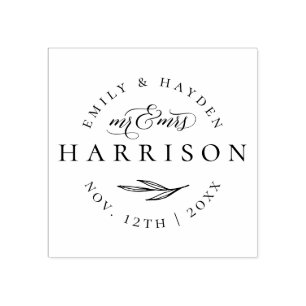 Classic Elegant Script Mr & Mrs Wedding Date Rubber Stamp