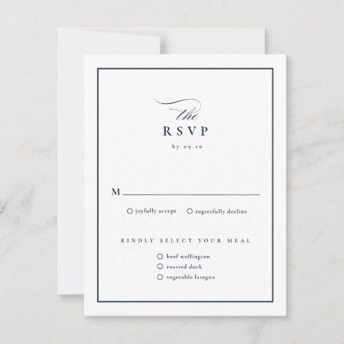Classic Elegant Script Navy Blue Wedding RSVP Card