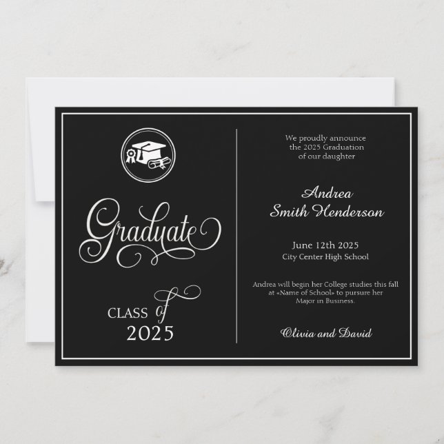 Classic Elegant Script No Photo Graduation Announcement (Front)